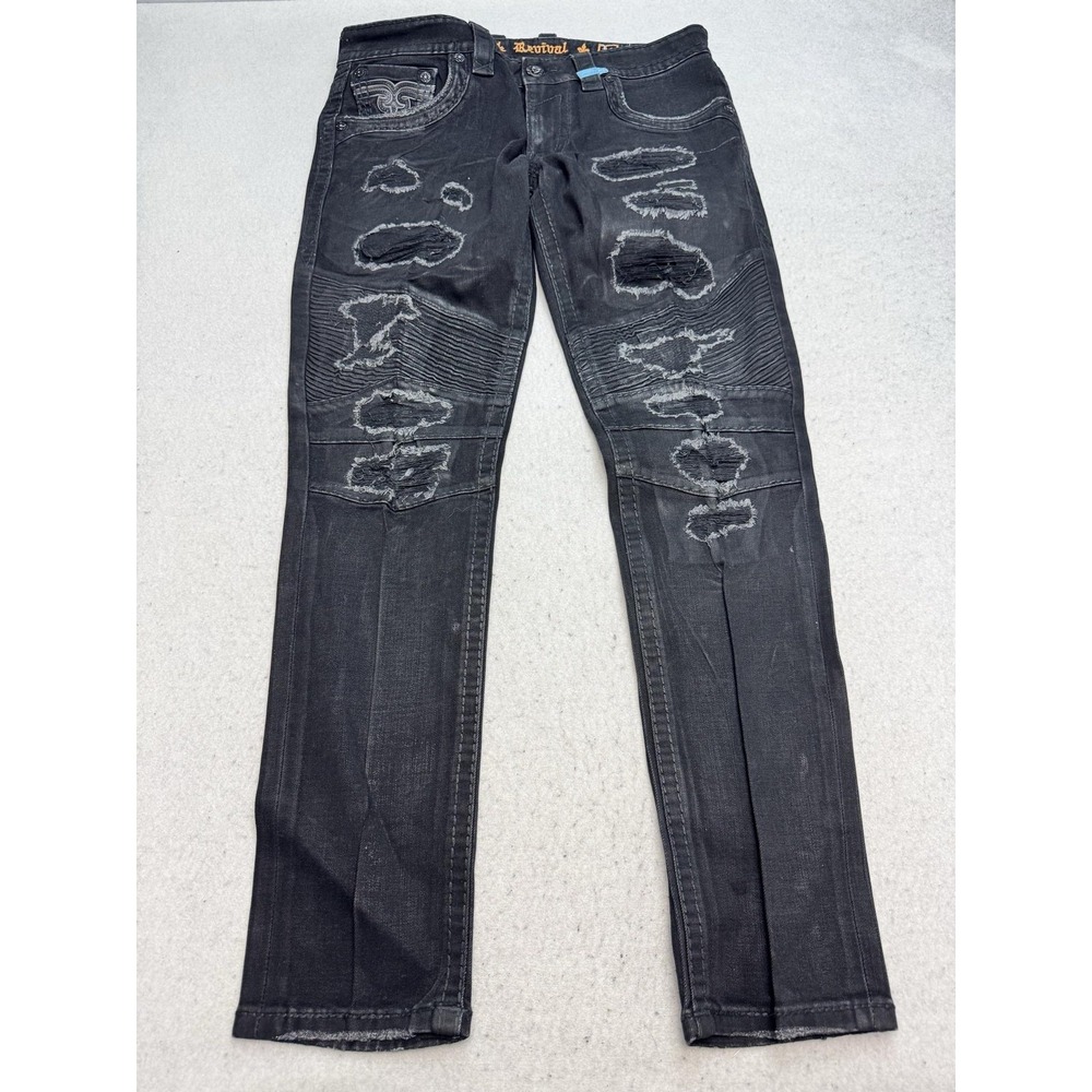 Rock Revival Zinfandel Biker Jeans Mens 34x32 Black Slim Straight Denim